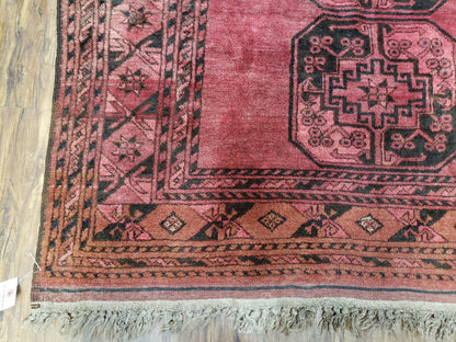 Antique Bukhara Area Rug, Vintage Afghan Bokhara Bashir Rug, 4x6 Hand-Knotted Oriental Carpet, Red & Black Wool Rug, 4' x 5'9 - Nuvé