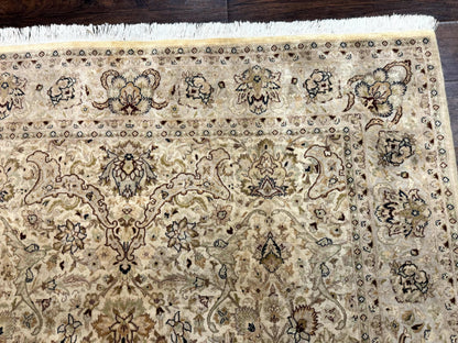 Pak Persian Rug 6x9, Vintage Handmade Wool Carpet, Floral, Beige - Nuvé