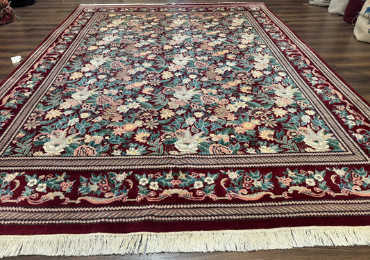 Pakistani Rug 9x12 William Morris Maroon Vintage Floral Wool - Nuvé