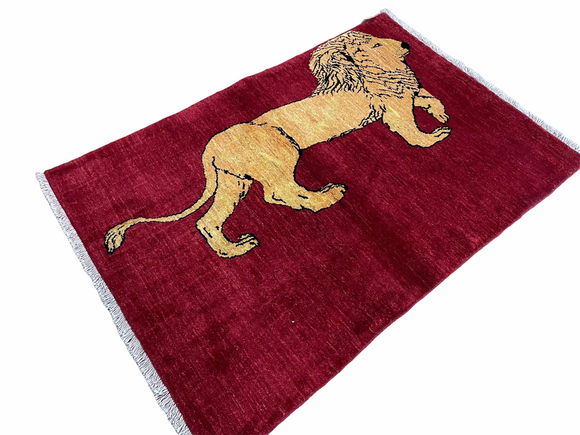3 X 5 Handmade Hand-Knotted Quality Wool Rug Lion Red Veg Dyes Tribal Pictorial - Nuvé