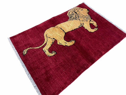 3 X 5 Handmade Hand-Knotted Quality Wool Rug Lion Red Veg Dyes Tribal Pictorial - Nuvé