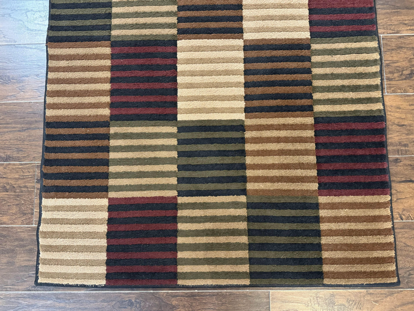 Vintage Power Loomed Rug 3.6 x 5, Brown Beige Black Tan, Box Design - Nuvé