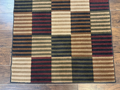 Vintage Power Loomed Rug 3.6 x 5, Brown Beige Black Tan, Box Design - Nuvé
