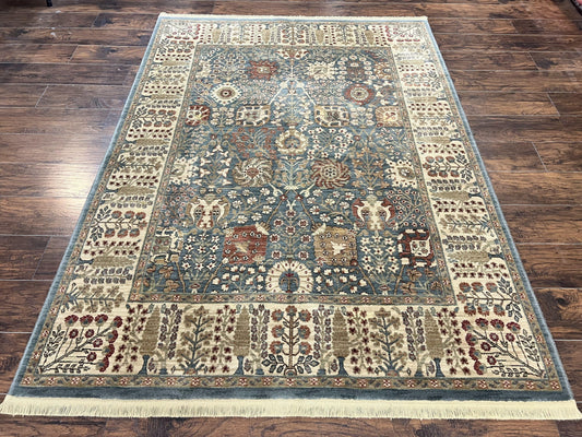 Belgium Power-Loomed Rug 5.6 x 7.6, Green and Cream Rug, Vintage Wool Area Rug, Oriental Carpet, Medium Sized Rug - Nuvé