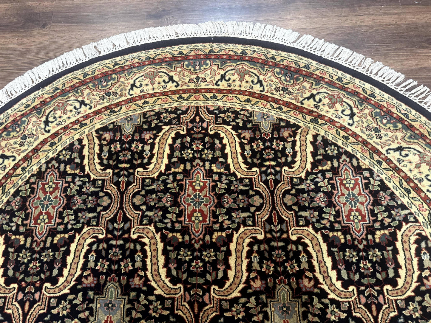 Round Indo Persian Rug 6x6, Indian Bidjar Rug, Navy Blue and Beige - Nuvé