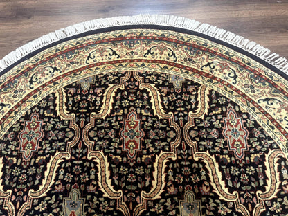 Round Indo Persian Rug 6x6, Indian Bidjar Rug, Navy Blue and Beige - Nuvé