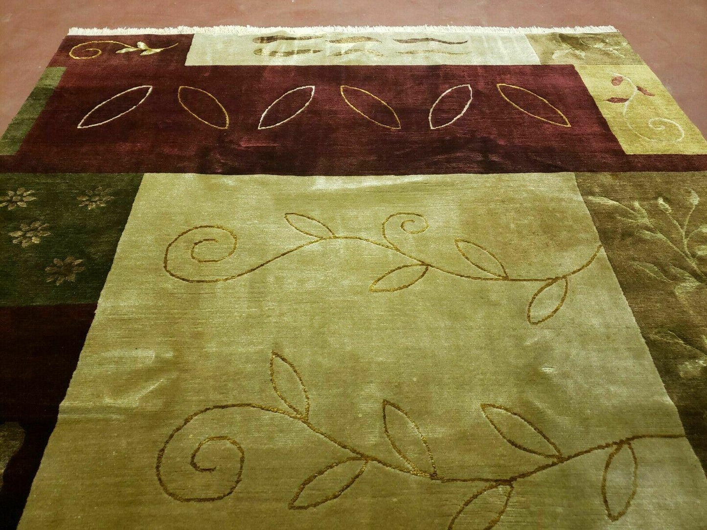 6' X 9' Modern Handmade Tibetan Nepal Wool & Silk Rug Decorative Abstract Gold - Nuvé