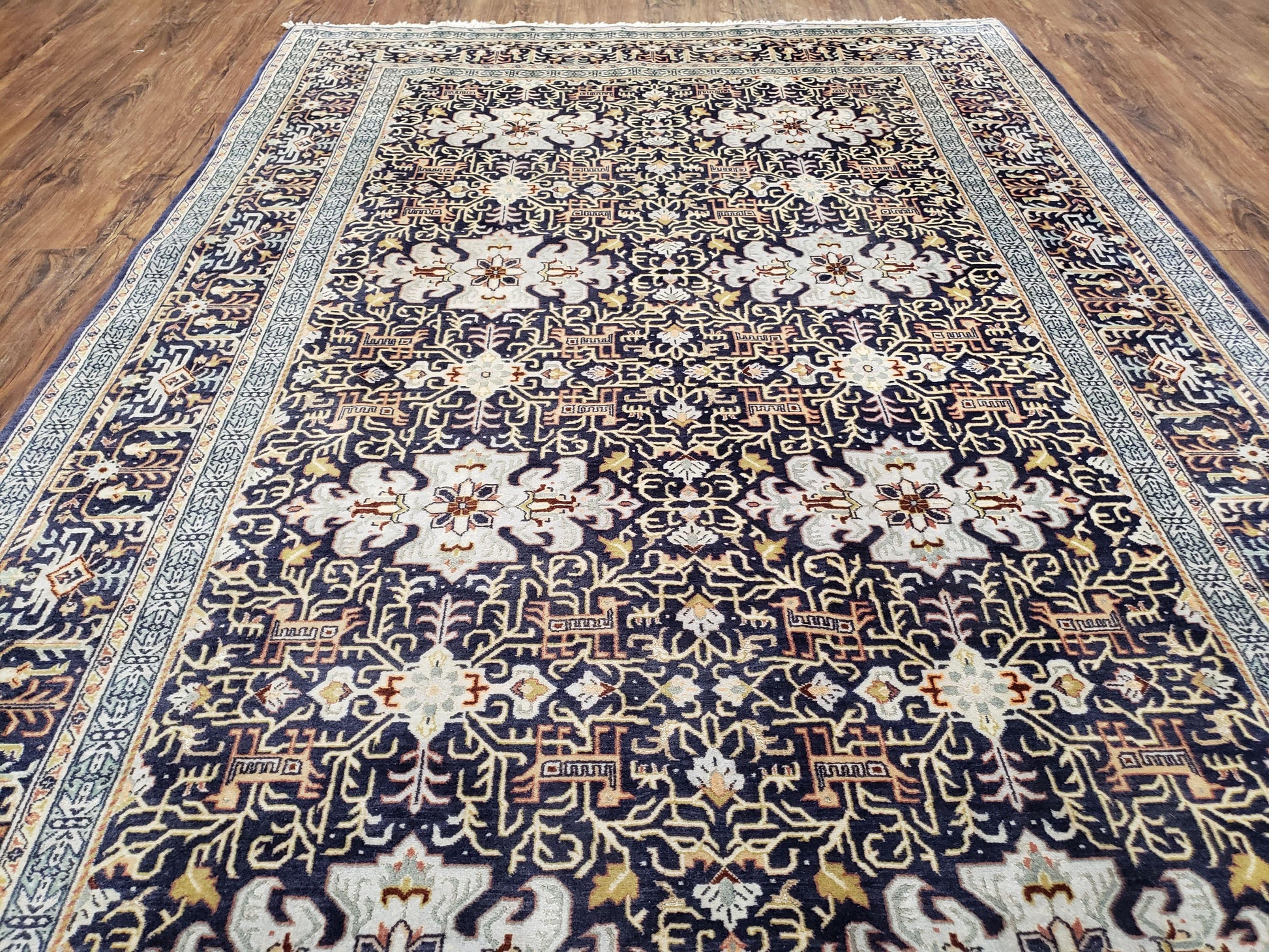 Persian Kashan Rug, Navy Blue, Hand-Knotted, Wool, 4' 8" x 7' 4", Pair A - Nuvé