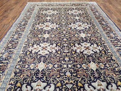 Persian Kashan Rug, Navy Blue, Hand-Knotted, Wool, 4' 8" x 7' 4", Pair A - Nuvé