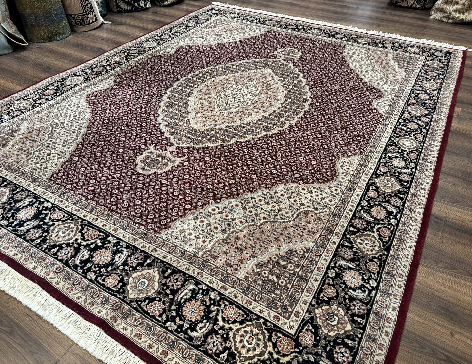 Sino Persian Rug 8x10, Herati, Elegant Oriental Carpet, Dark Maroon - Nuvé