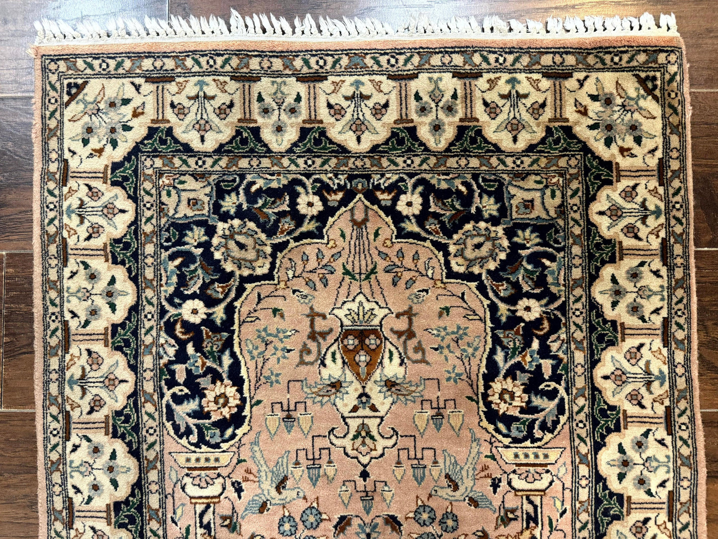 Small Tree of Life Prayer Rug, Pak Persian Rug 2.7 x 4, , Birds, Lantern, Handmade Vintage Fine 260 KPSI - Nuvé
