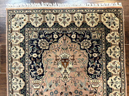Small Tree of Life Prayer Rug, Pak Persian Rug 2.7 x 4, , Birds, Lantern, Handmade Vintage Fine 260 KPSI - Nuvé