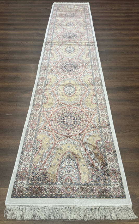 Turkish Silk Runner Rug 2.6 x 13, Dome Design, Hereke Runner, Bamboo Silk, New - Nuvé