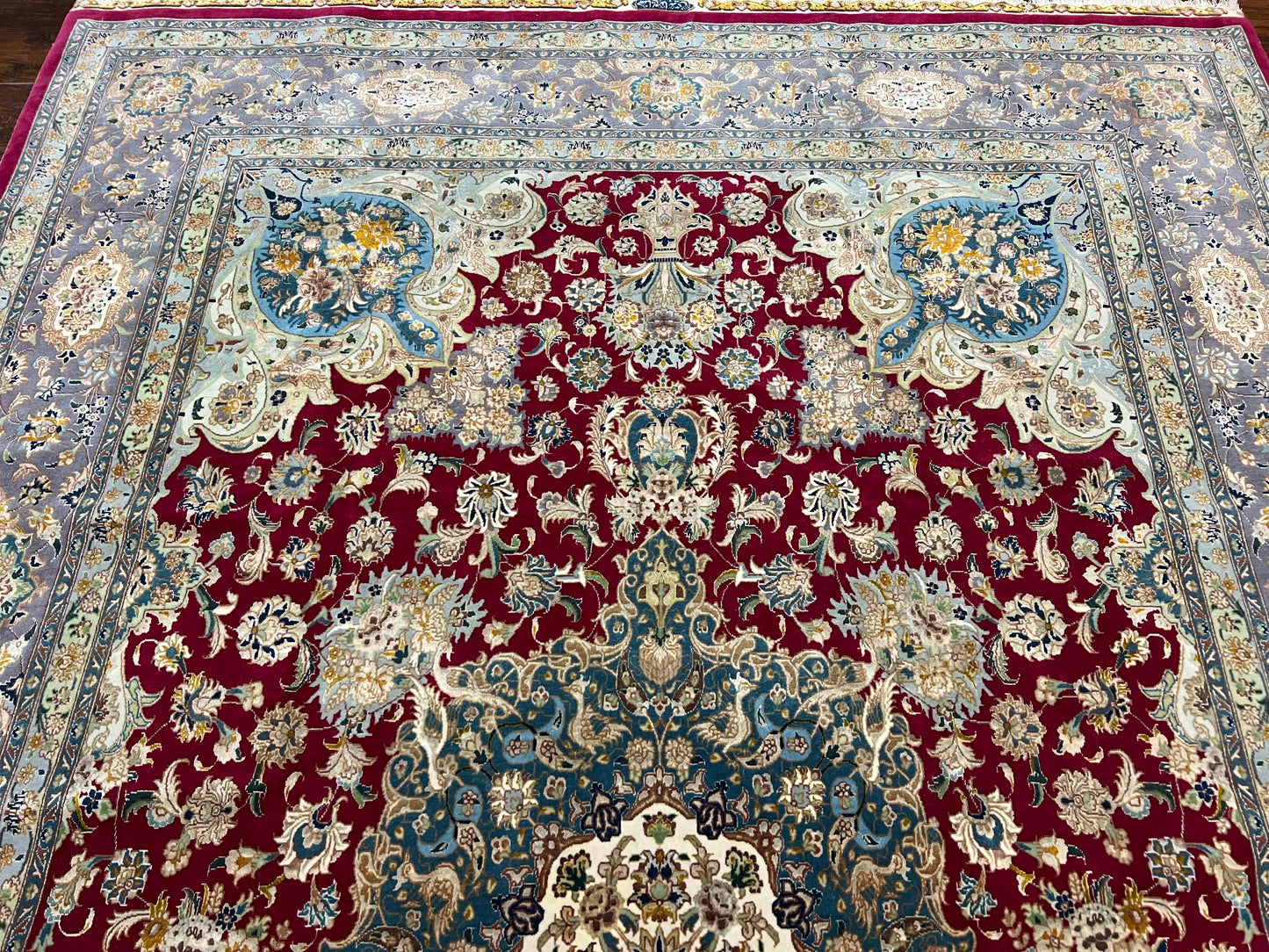 Stunning Persian Tabriz Rug 5x7, Signed by Masterweaver, Maroon, Floral Medallion, Ultra Fine 70 Raj 625 KPSI, Kork Wool Silk Foundation, Handmade - Nuvé