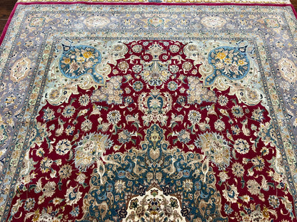 Stunning Persian Tabriz Rug 5x7, Signed by Masterweaver, Maroon, Floral Medallion, Ultra Fine 70 Raj 625 KPSI, Kork Wool Silk Foundation, Handmade - Nuvé