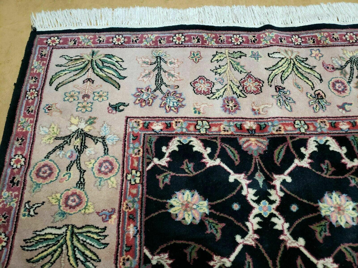 6' X 9' Handmade India Floral Oriental Wool Rug Carpet Hand Knotted Nice Black - Nuvé