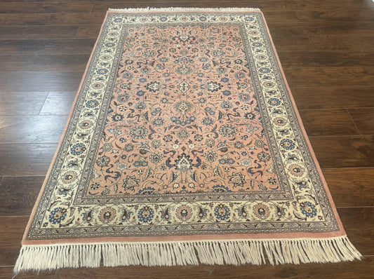 Pak Persian Rug 4x6, Pink and Cream, Very Fine 225 KPSI, Handmade Wool Oriental Carpet - Nuvé