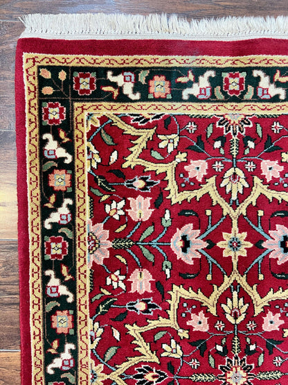 Indo Sarouk Runner Rug 2.6 x 10 ft, Floral Hand Knotted Wool Handmade Vintage Indian Hallway Rug, Red Tan Black, 10ft Persian Runner - Nuvé