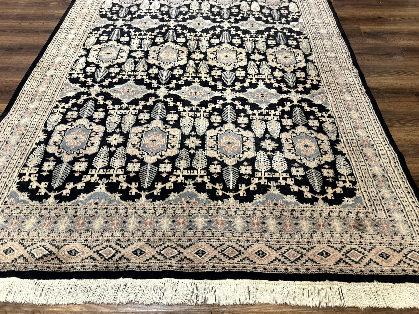 Turkoman Bokhara Rug 6x9, Pakistani Carpet, Black, Hand Knotted - Nuvé