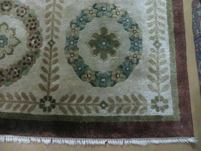 9' X 12' Modern Handmade Indo Lahore Wool Rug Art Deco Olive Ivory Nice Wow - Nuvé