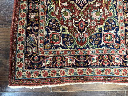 Antique Persian Tabriz Rug 3x5, Brick Red Navy Blue, Floral Medallion, Small Persian Carpet - Nuvé