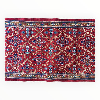 Vintage Mashhad Wool Runner – 3’3” x 8’4” – 1970s, Rich Red with Blue & Beige Accents - Nuvé