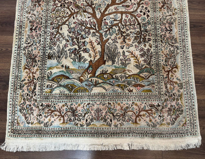 Indian Kashmiri Silk Rug 4x7, Tree of Life Design, Very Fine 380 KPSI, Birds - Nuvé