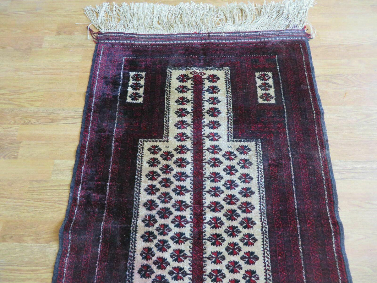 3' X 5' Handmade Fine Knotted Balouch Turkoman Prayer Silk Wool Rug