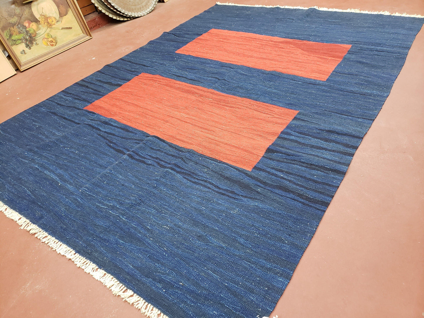 Blue and Red Turkish Kilim Rug, New 6x9 - 7x10 Flatweave Area Rugs, Hand Woven, Wool Handmade Oriental Kilim Abstract Modern Boho, Minimal - Nuvé