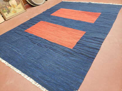 Blue and Red Turkish Kilim Rug, New 6x9 - 7x10 Flatweave Area Rugs, Hand Woven, Wool Handmade Oriental Kilim Abstract Modern Boho, Minimal - Nuvé