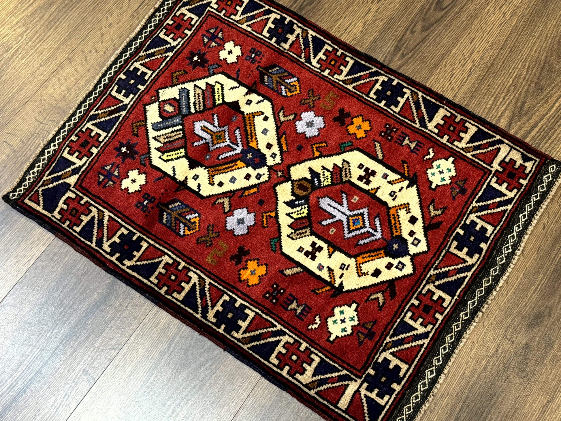 Small Persian Tribal Rug, Red and Ivory, Baluch Rug - Nuvé