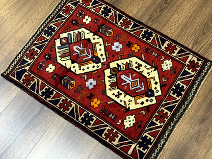 Small Persian Tribal Rug, Red and Ivory, Baluch Rug - Nuvé