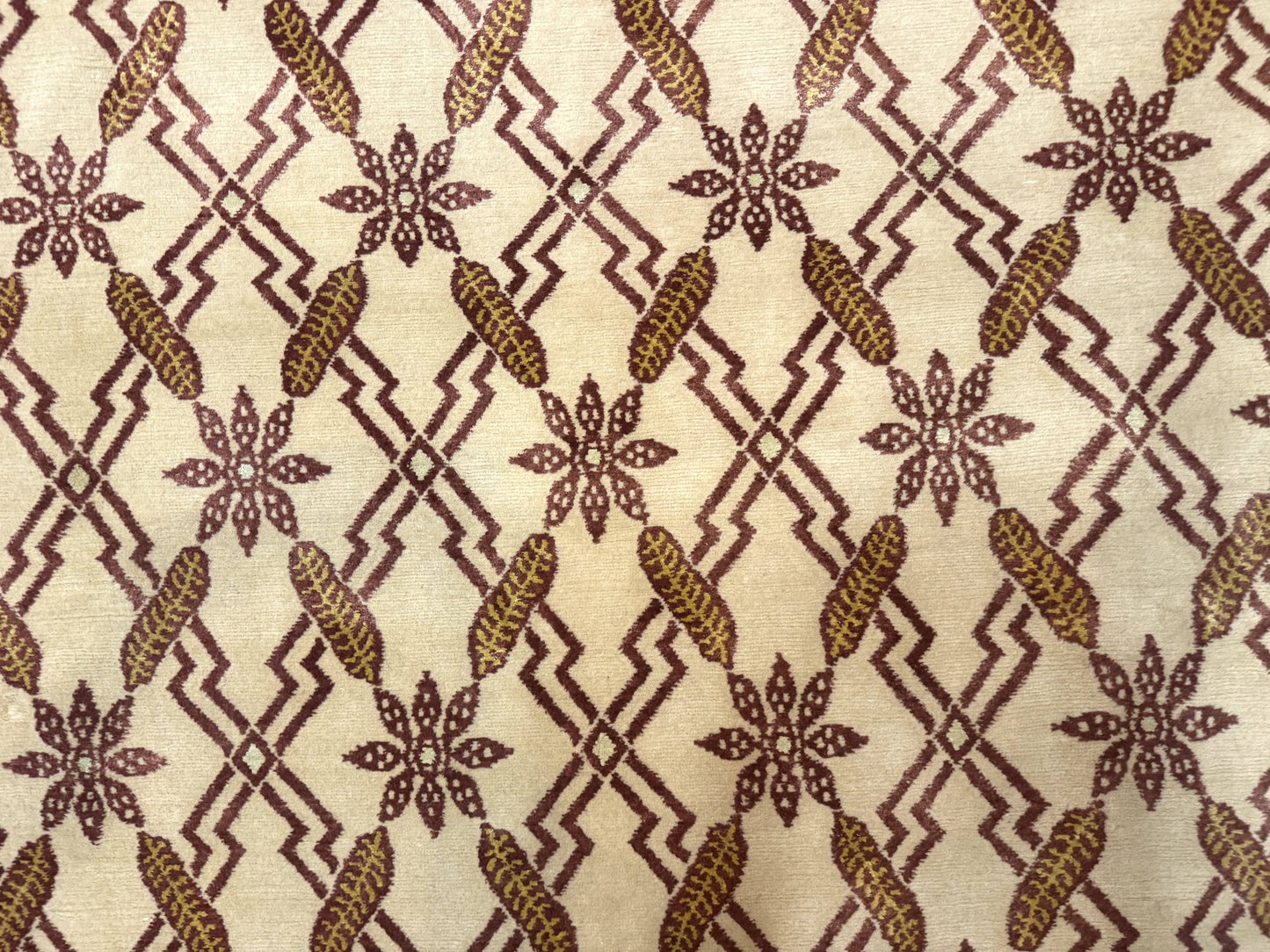 Tibetan Rug 8x10, Wool with Silk Highlights, Beige and Maroon, Contemporary Carpet - Nuvé