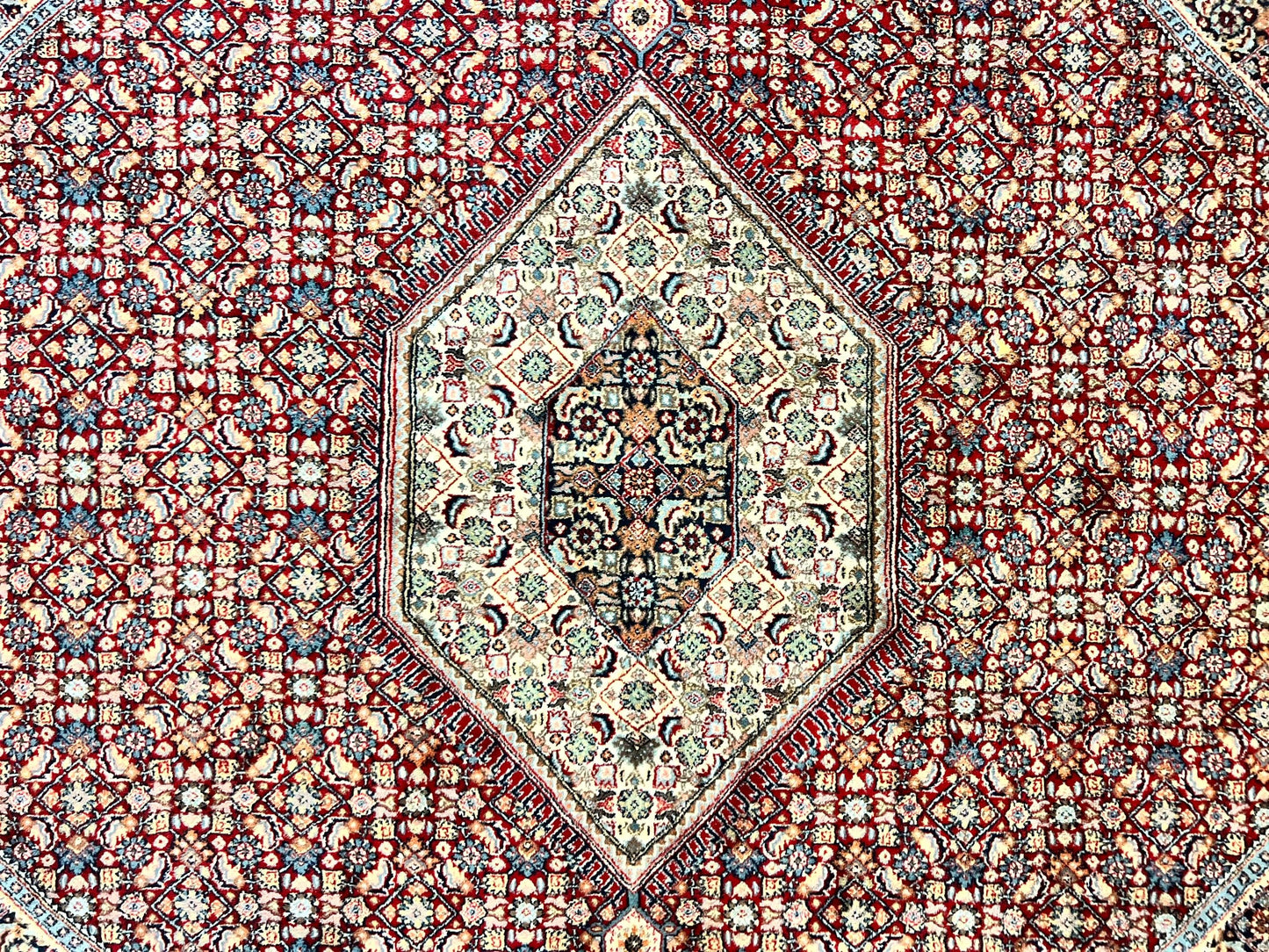 Square Indo Persian Bidjar Rug 10x10, Red, Handmade Vintage Wool Carpet - Nuvé