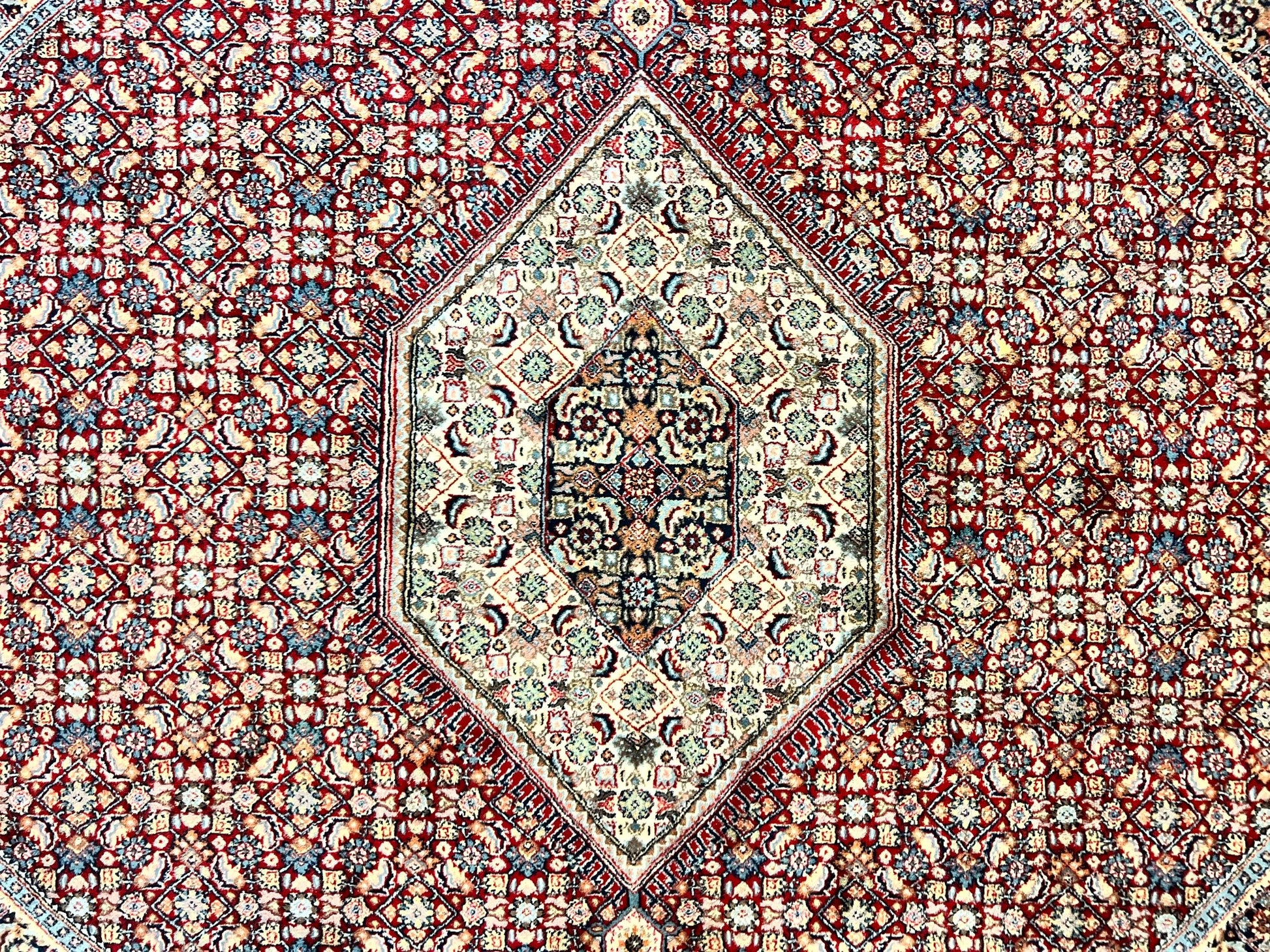 Square Indo Persian Bidjar Rug 10x10, Red, Handmade Vintage Wool Carpet - Nuvé