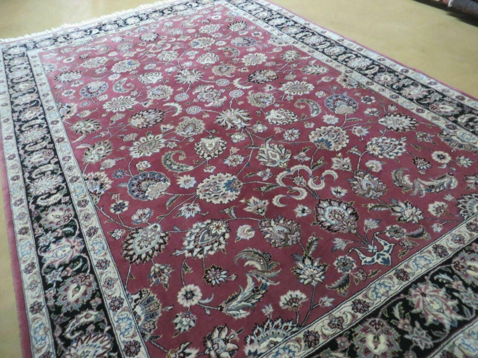 6' X 9' Vintage Handmade Fine India Floral Oriental Silk Accent Wool Rug Carpet - Nuvé