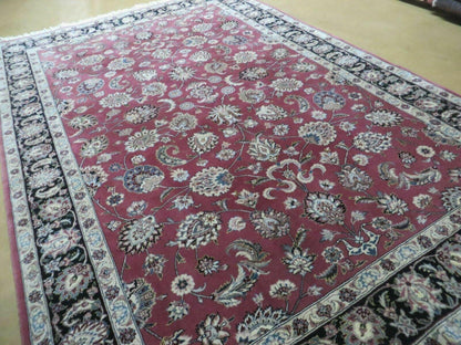6' X 9' Vintage Handmade Fine India Floral Oriental Silk Accent Wool Rug Carpet - Nuvé