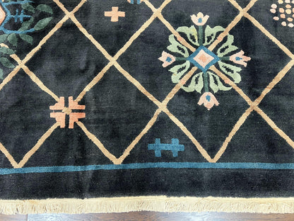 Tibetan Rug 9x12, Hand Knotted Tibet Nepali Contemporary Carpet 9 x 12 ft, Black and Tan, Handmade Area Rug Room Sized, Nepalese Rug - Nuvé
