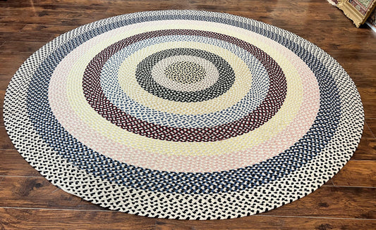 Round American Braided Rug 9x9 ft, Large Round Vintage Braided Rug, Multicolor - Nuvé