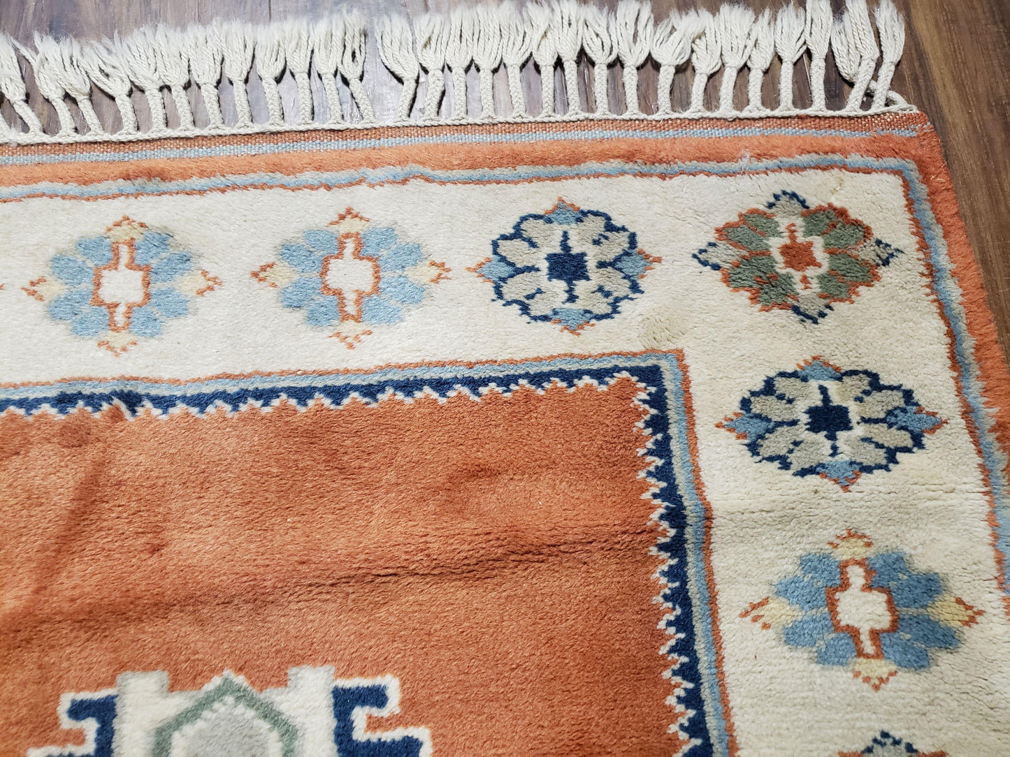 3x5 Handmade Vintage Turkish Area Rug Wool Kazak Carpet 3'1"x4'5" Red Beige - Nuvé