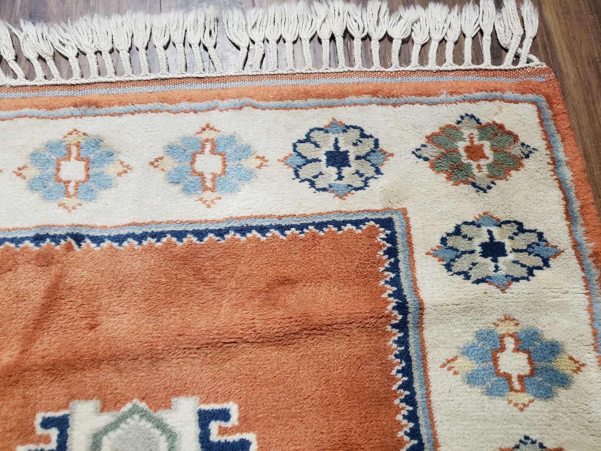 3x5 Handmade Vintage Turkish Area Rug Wool Kazak Carpet 3'1"x4'5" Red Beige - Nuvé