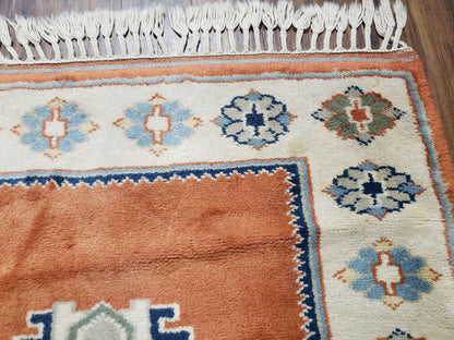 3x5 Handmade Vintage Turkish Area Rug Wool Kazak Carpet 3'1"x4'5" Red Beige - Nuvé