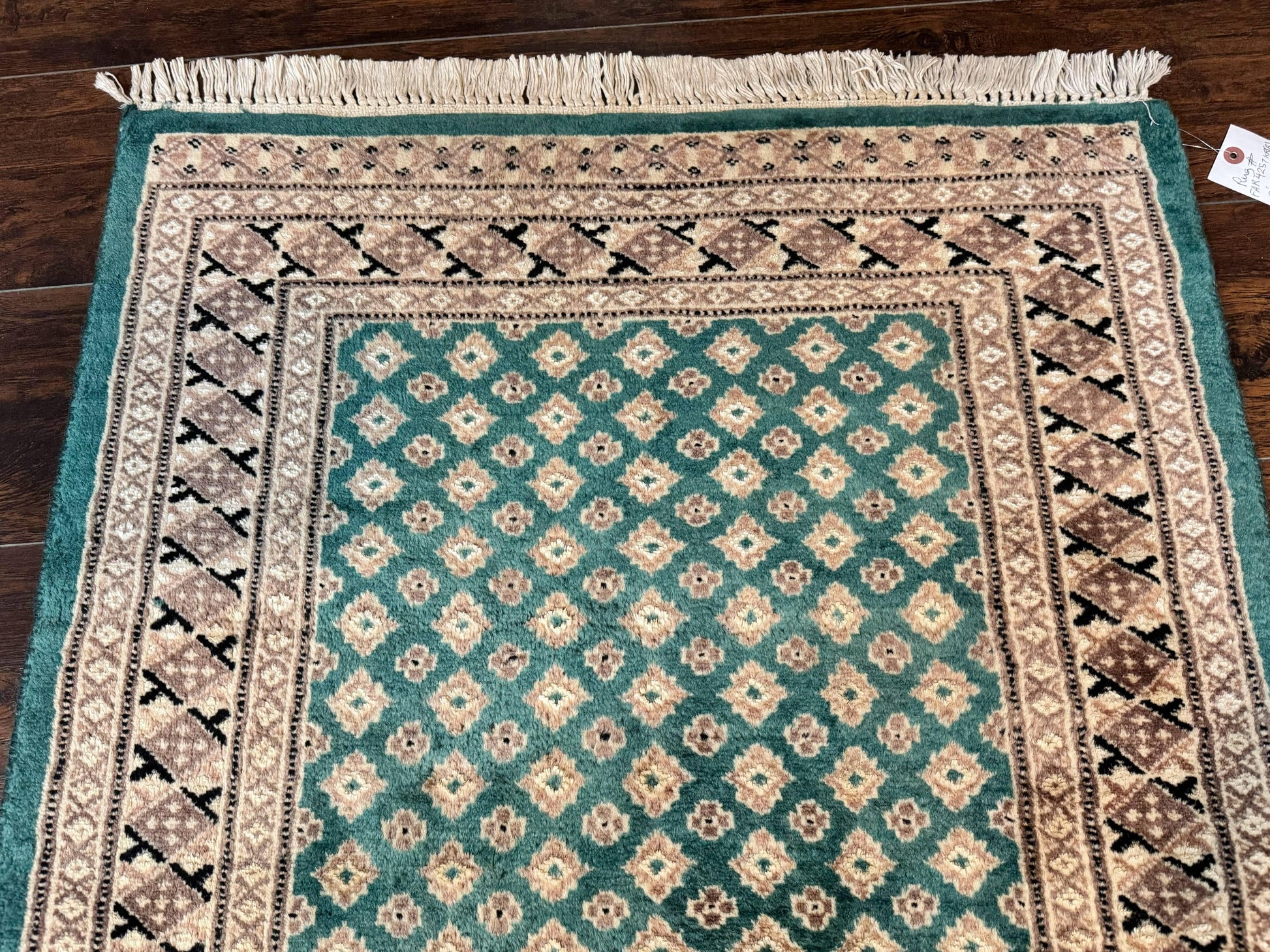 Long Pakistani Runner Rug 2.8 x 20, Hand Knotted Vintage Wool Hallway Rug, Turkoman Rug, Teal and Tan, Handmade Vintage Wool Runner - Nuvé