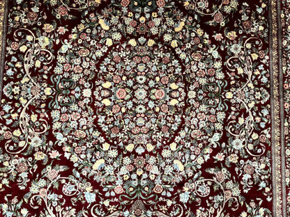 Burgundy Persian Rug 8x10, Pak Persian Floral Carpet, Very Fine 300 KPSI - Nuvé
