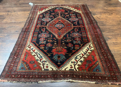 Antique Persian Bidjar Rug 5x6, Navy Blue and Red, Persian Tribal Rug - Nuvé