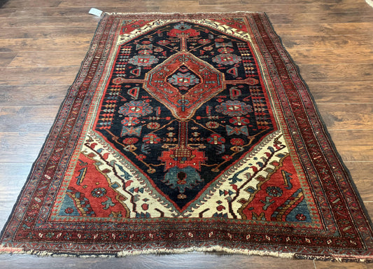Antique Persian Bidjar Rug 5x6, Navy Blue and Red, Persian Tribal Rug - Nuvé