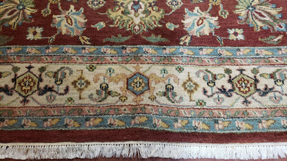 8x12 Indo-Mahal Rug, Floral Allover, Red & Beige, Wool Vintage Handmade Traditional Carpet - Nuvé