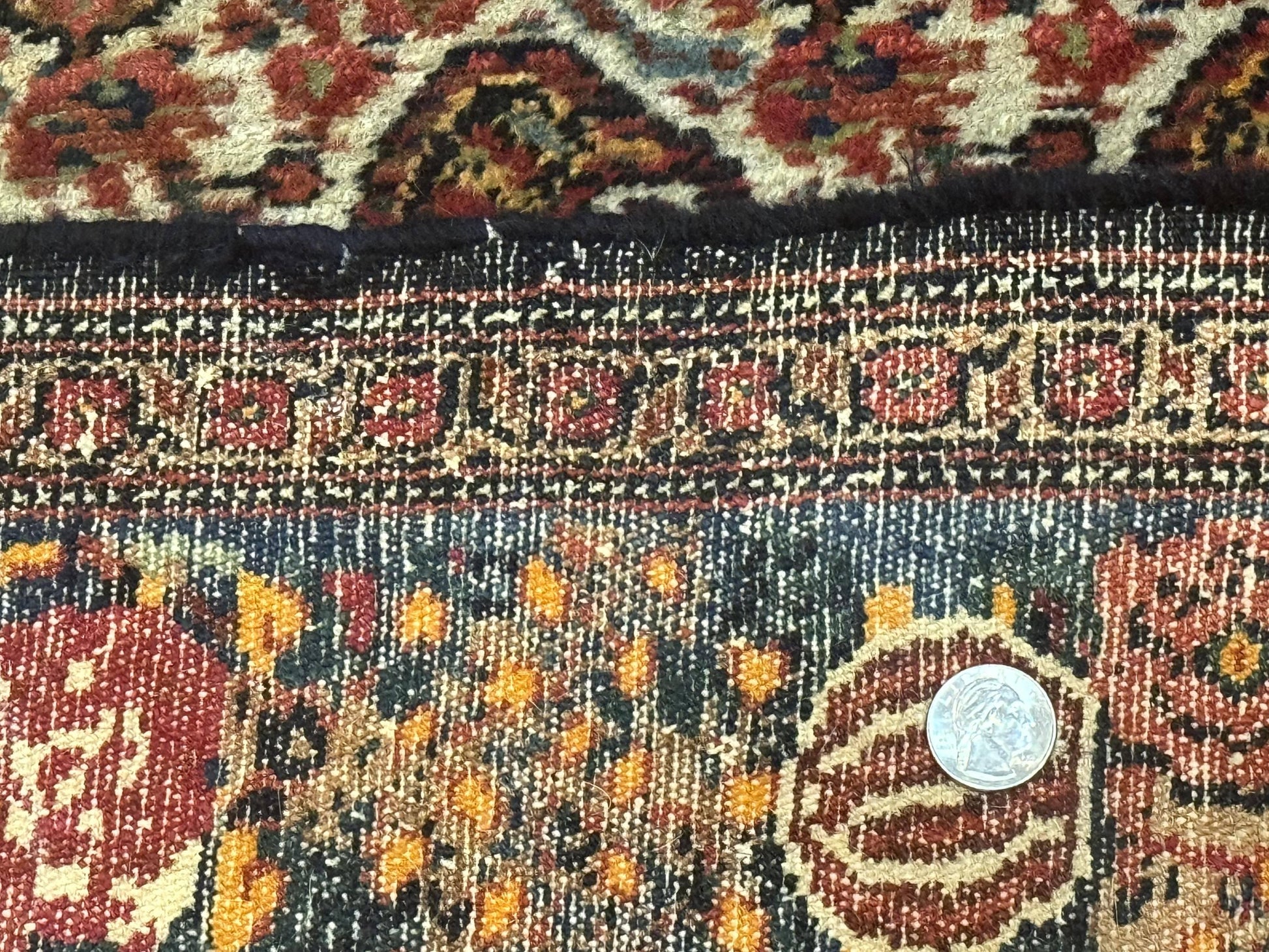 Antique Persian Kurdish Senneh Rug 4.6 x 6.5, Repeated Paisely Boteh Design, Handmade - Nuvé