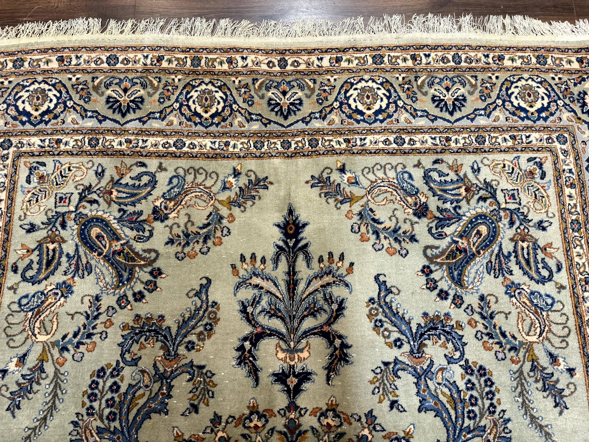 Light Green and Blue Persian Kashan Rug 7x10, Authentic Persian Carpet, Handmade, Wool - Nuvé