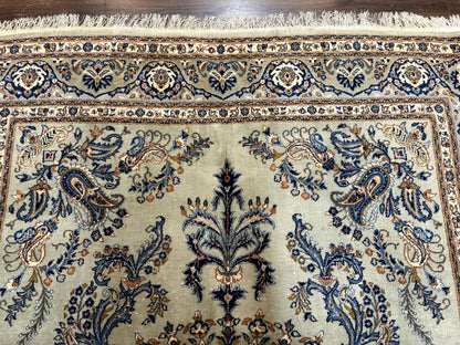 Light Green and Blue Persian Kashan Rug 7x10, Authentic Persian Carpet, Handmade, Wool - Nuvé